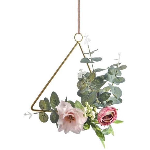 Floral Hoop Wreath Set of 3 Artificial Flower Hanging Wall, Clematis w/ Tea Rose - Picture 3 of 8